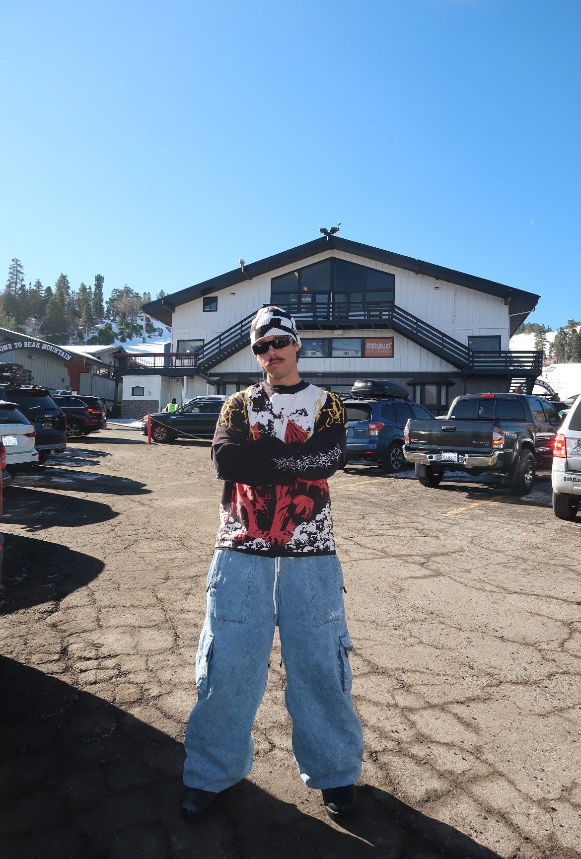 LIGHT DENIM CARGO SNOW PANTS