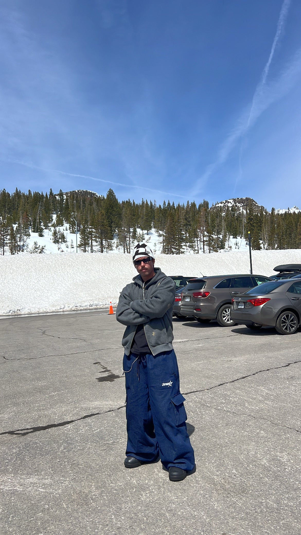 DARK BLUE DENIM CARGO SNOW PANTS