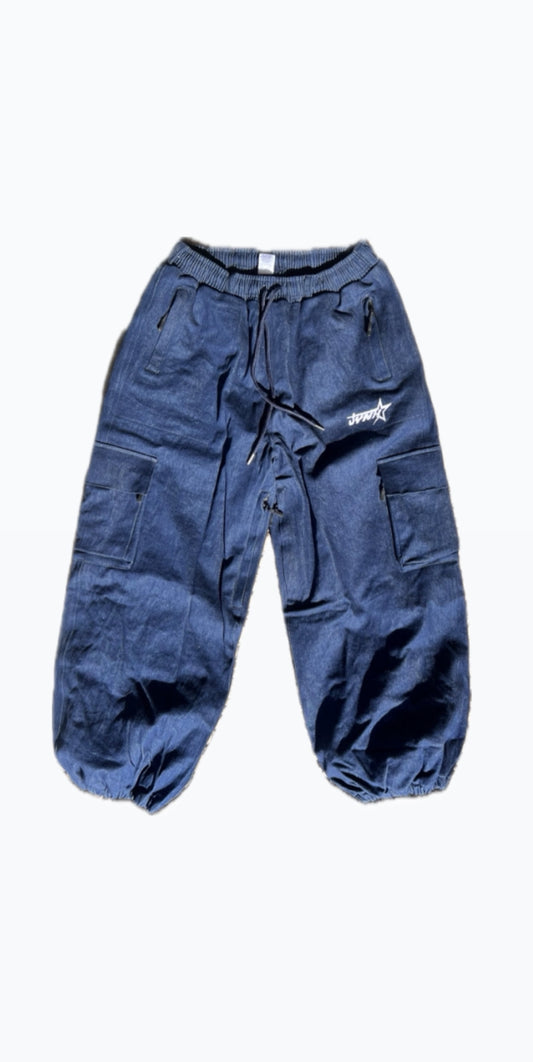 DARK BLUE DENIM CARGO SNOW PANTS