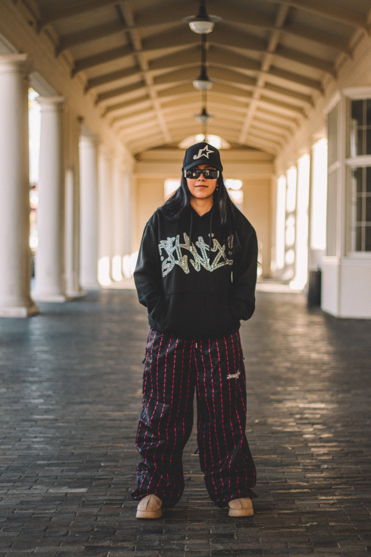 PINK PINSTRIPE SNOW PANTS