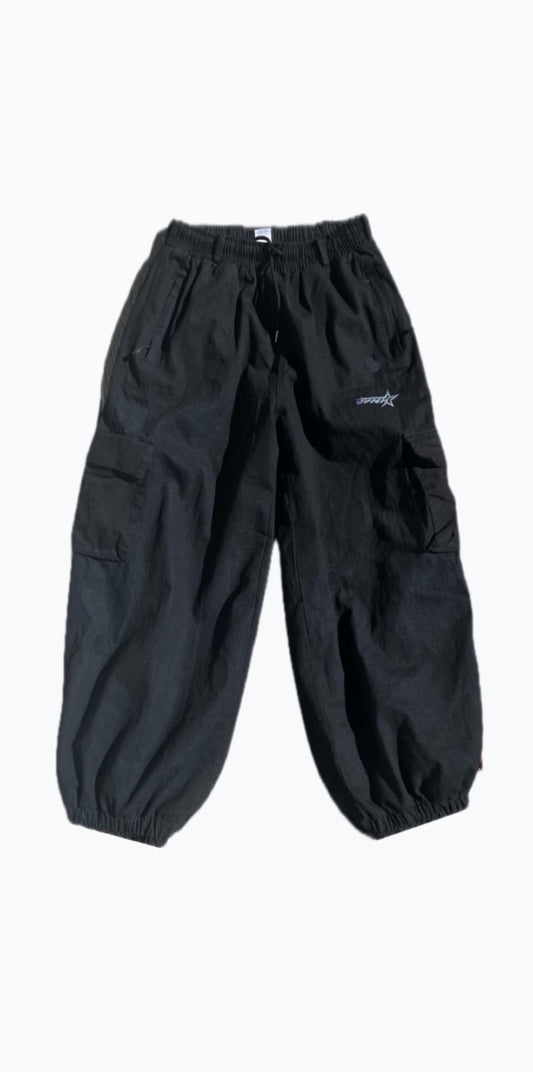 BLACK DENIM CARGO SNOW PANTS